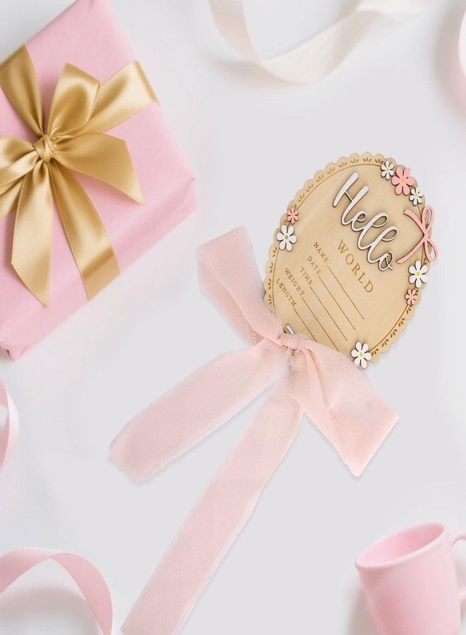 Penitue Baby Announcement Sign with Stand & Marker, Wooden Hello World Baby Birth Name Sign with Light Pink Ribbon for Hospital Newborn Photoshoot Rustic Keepsake Nursery Decor - Image 3